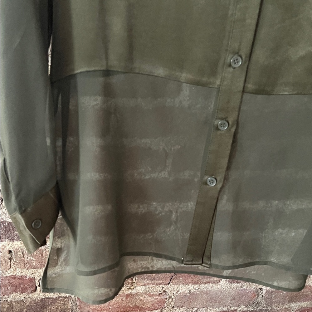 Zara Olive Green Sheer Button-Up Blouse - Picture 3 of 4